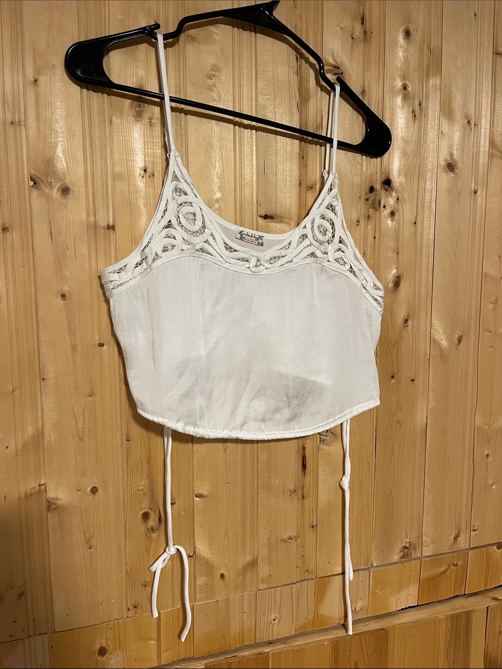 Free People White Lace-Detail Cropped Cami